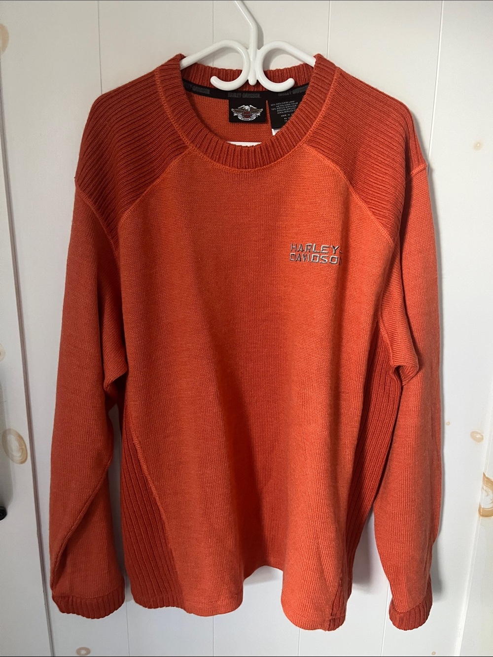 Harley-Davidson Orange Crewneck Pullover with Embroidered Logo